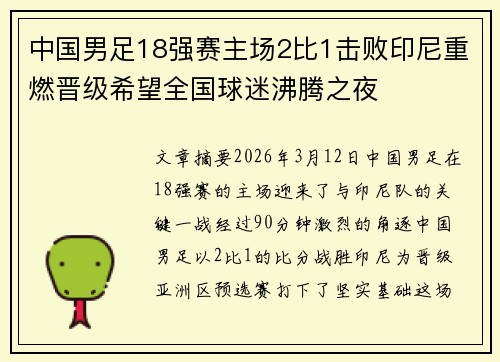 中国男足18强赛主场2比1击败印尼重燃晋级希望全国球迷沸腾之夜 中国男足18强赛主场2比1击败印尼重燃晋级希望全国球迷沸腾之夜